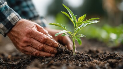 Hands placing a tiny seedling into the soil, showcasing regenerative agriculture practices for a sustainable future