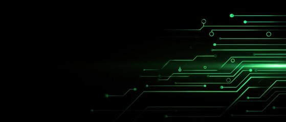 Abstract design of glowing circuit lines on a dark background.