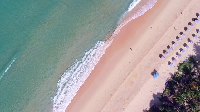 Waves sea water surface High quality video ProRes422, Bird's eye view waves beach background