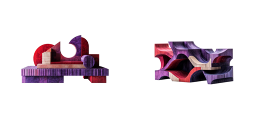 Unique violet and red wood structure, decoration, cut out transparent