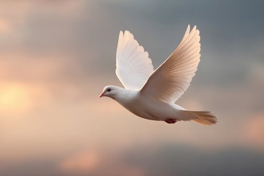 Graceful dove soaring through serene skies, embodying peace and - Powered by Adobe