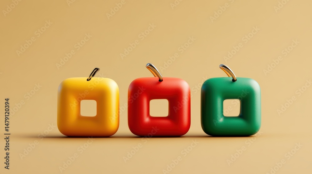 Poster minimalist arrangement of colorful square blocks with rounded edges and central cutouts, placed in a