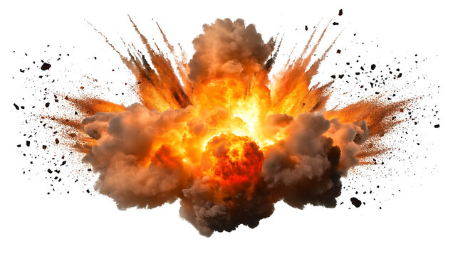 Realistic fireball explosion with debris isolated on transparent background png cutout