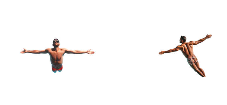 Athletic Latino Man Jumping, Arms Outstretched, Swimmer, cut out transparent