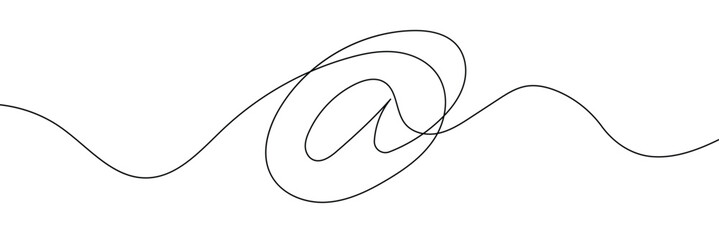 One a at sign social media notification. Black and white monochrome continuous single line art. Email message account profile send illustration sketch outline drawing.