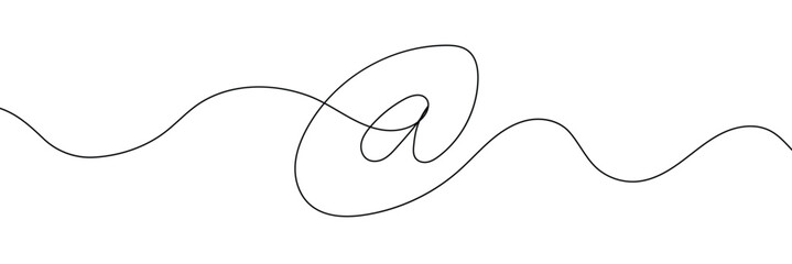 One a at sign social media notification. Black and white monochrome continuous single line art. Email message account profile send illustration sketch outline drawing.