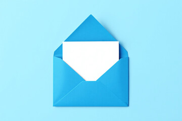 blue envelope with a white card inside on a blue background