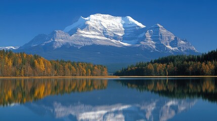 Majestic mountain reflected in a tranquil lake.