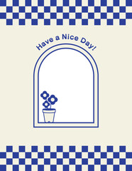 American Diner Style Impressive Window Framed Card Template Blue / アメリカンダイナー風 印象的な窓 フレームカード テンプレート 青