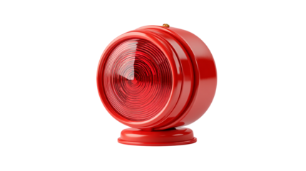 Red rotating beacon safety light industrial emergency warning signal 3d lamp lens alert metal on transparent background