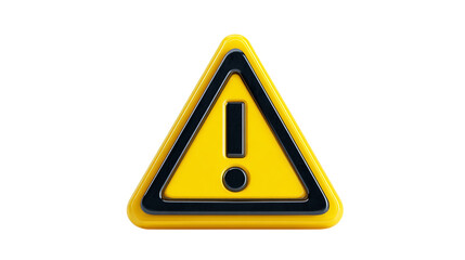 Bright yellow warning triangle sign 3d render black border caution alert symbol important on transparent background high