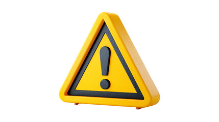 Bright yellow warning triangle sign 3d render isolated caution alert symbol mark icon risk on transparent background