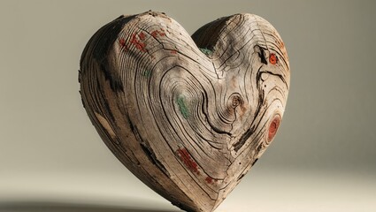Rustic wood heart with unique bark texture symbolizes natural love and connection