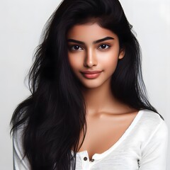 Naklejka premium A portrait of an Indian young beauty female with black hair isolated on a white background 