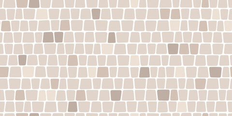 Paved stone seamless pattern. Pavement tile texture. Stone mosaic background. Cobble floor interior pattern. Block ancient sidewalk ornament. Vector illustration isolated on white background.