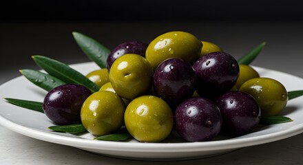 Obraz premium Green and Purple Olives on Plate