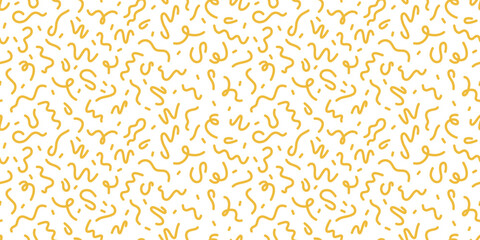 Pasta seamless pattern. Italian spaghetti background. Yellow japan ramen design. Chinese noodle texture. Doodle wavy line pattern. Hand drawn food bg. Vector illustration isolated on white background.