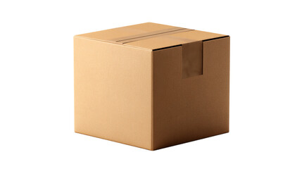 Closed cardboard box package delivery shipping brown square carton clean shape image object on transparent background
