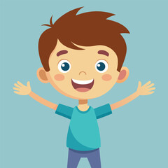 Happy Little Boy with Arm Outstretched, Smiling and Looking at Camera Illustration 