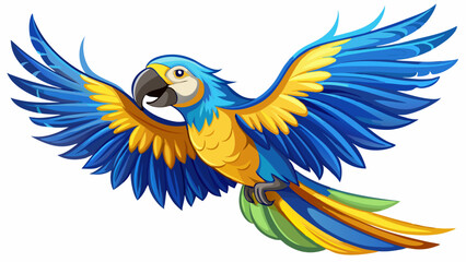 A majestic macaw parrot soars through the air, its vivid blue and yellow feathers shimmering with tropical brilliance. Each wingbeat is a burst of color, echoing the spirit of the rainforest.

