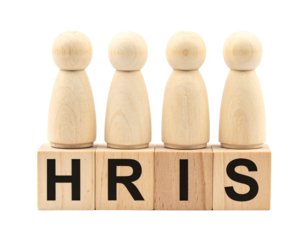 Wooden human figures stand on lettered blocks spelling "HRIS".