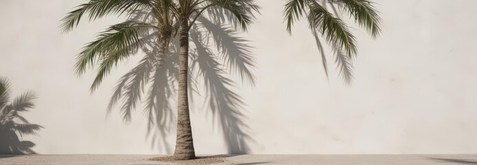 Deep, textured palm shadow, dappled light, white wall backdrop  Summer, tranquil, serene ,  light and shadow,  shadow