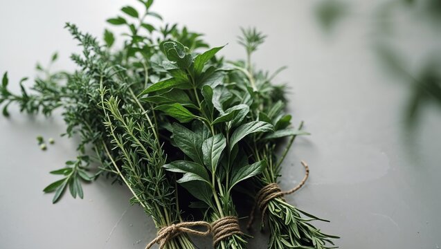 Freshly Harvested Organic Herbs Bunched and Tied for Culinary Use