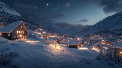 Snowy mountain village at night (3)