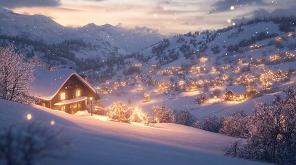Snowy mountain village at twilight (2)