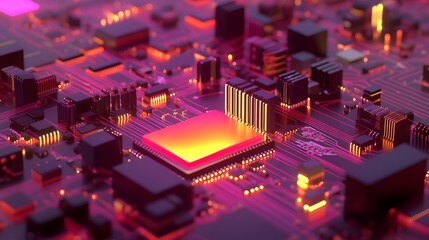 Close-up view of a stylized electronic circuit board.