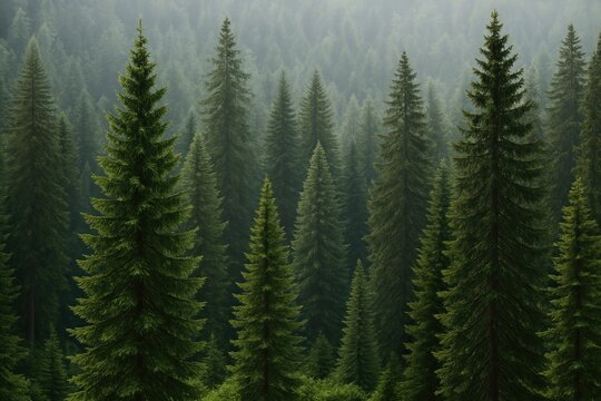 Lush evergreen forest landscape. - Powered by Adobe