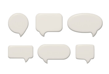 Set of 3d white empty speech bubbles. Social media chat message signs. Different shapes of bubbles talk. Rendering of various text bubble shapes. 3D chat box icons of different shapes include circle