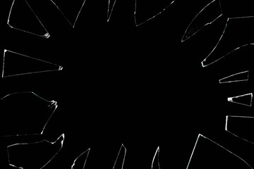 shards of broken window pane, black background
