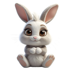 3d cute cartoon character of rabbit on transparent background