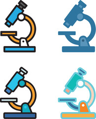 Set of colorful microscope icons in flat design style for scientific research and laboratory concepts