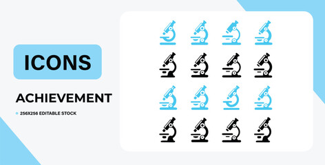 Blue-themed microscope icon pack for achievement badges, educational resources, and research designs