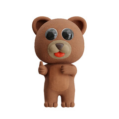 Cartoon Bear Showing Thumbs Up 3D Character Illustration. © Permadicreative