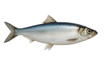 Fototapeta premium High-Resolution Image of a Fresh Herring Fish Isolated on White Background – Ideal for Seafood, Fishing, and Marine Life Projects.