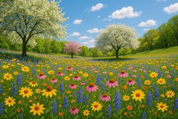 Fototapeta premium Vibrant spring meadow blooms.