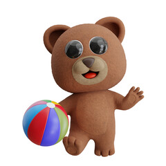 Cartoon Bear Playing Ball 3D Character Illustration.