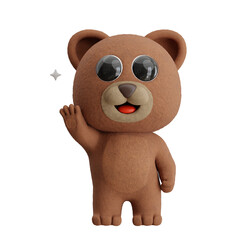 Cartoon Bear Waving Hands 3D Character Illustration.