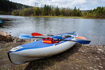 Experience the joy of kayaking on a tranquil lake shore, enveloped by vibrant, lush forests. This...