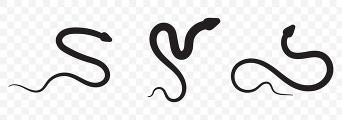Snake animal black silhouette icon - designs for jungle animals snake Safaris, wildlife, rainforest, vector on transparent background. EPS 10.