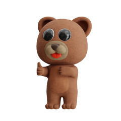 Cartoon Bear Showing Thumbs Up 3D Character Illustration. © Permadicreative