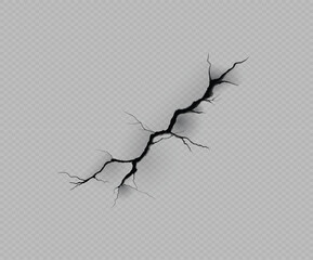 Realistic wall crack effect, vector illustration of land erosion or crashed ground texture, destruction fracture surface