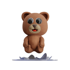 Bear Character Jumping into Water 3D Character Illustration.