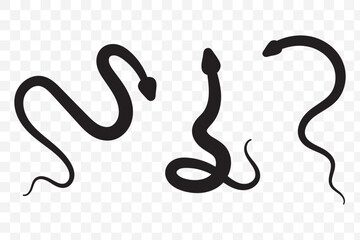 Snake animal black silhouette icon - designs for jungle animals snake Safaris, wildlife, rainforest, vector on transparent background. EPS 10.