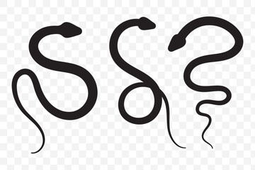 Snake animal black silhouette icon - designs for jungle animals snake Safaris, wildlife, rainforest, vector on transparent background. EPS 10.