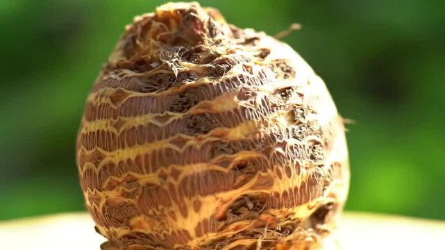 Close Up Of Fresh Taro Root Against Green Background