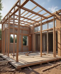 Modern home extension framing, under construction, beams, framing, home